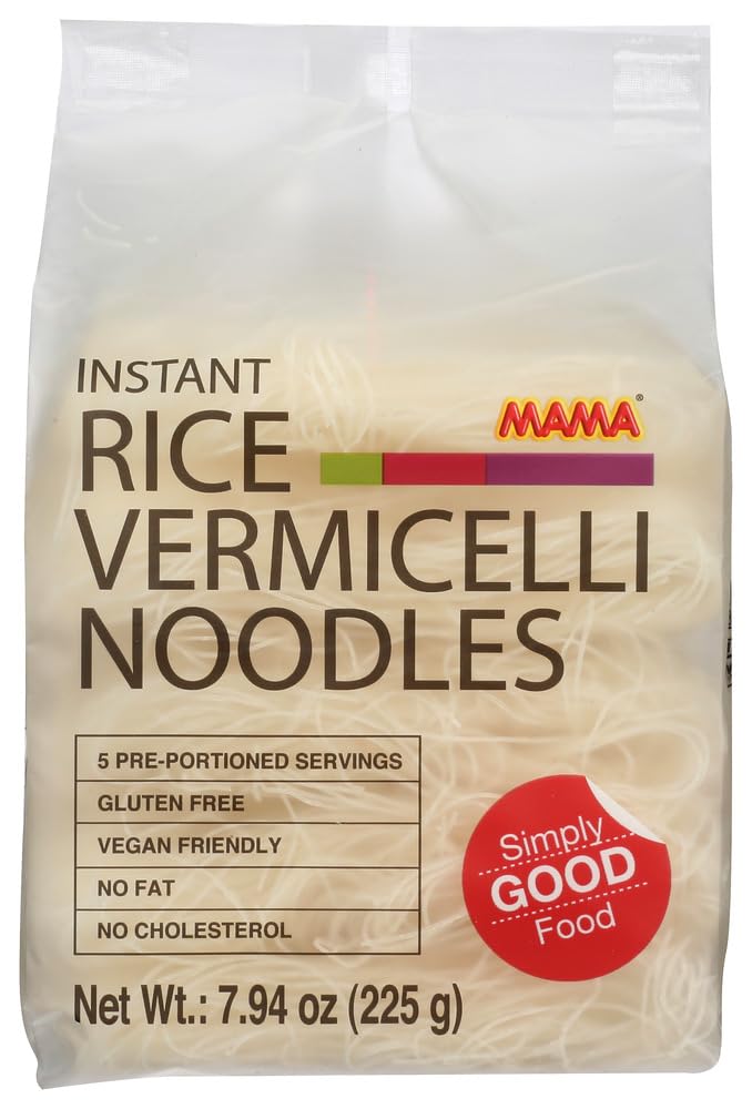 MAMA Instant Rice Vermicelli Noodles - 225g (Pack of 6) | Quick & Easy Asian Noodles | Perfect for Stir Fry, Soup, and Salad | Ready in 3 Minutes