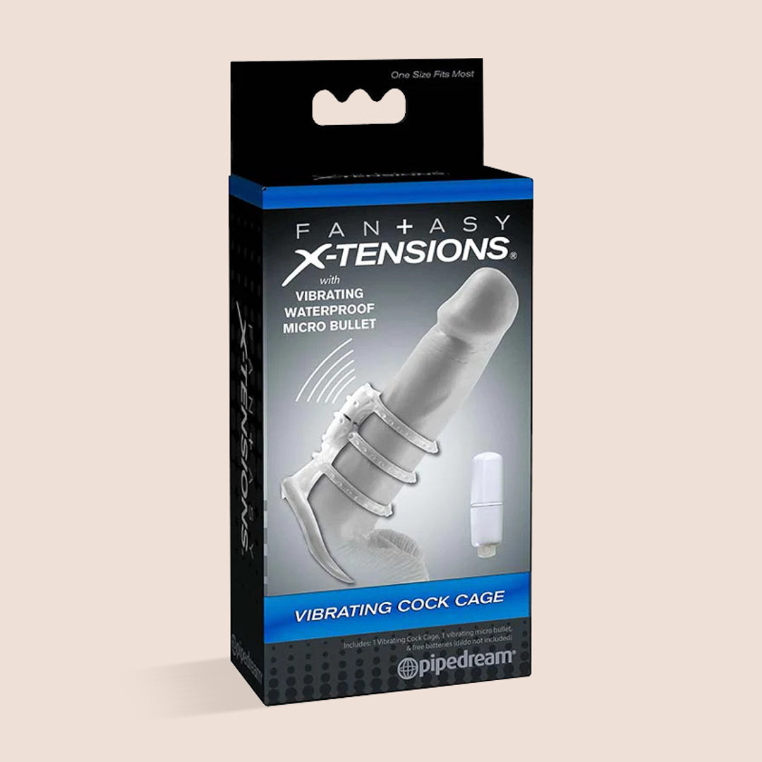 Fantasy Xtensions Vibrating Cock Cage - Super Stretchy Textured Rings for Enhanced Pleasure & BDSM Play | Perfect for Couples & Solo Use
