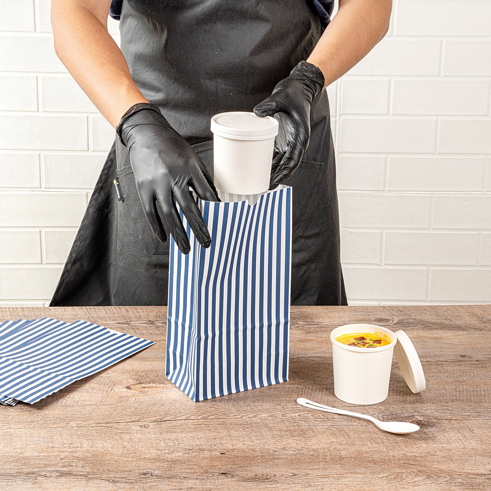 Blue and White Striped Paper Bags - 6 lb Capacity, 6 x 3.5 x 10.75 Inches - Pack of 100 - Perfect for Retail Shopping, Gift Wrapping & Party Favors