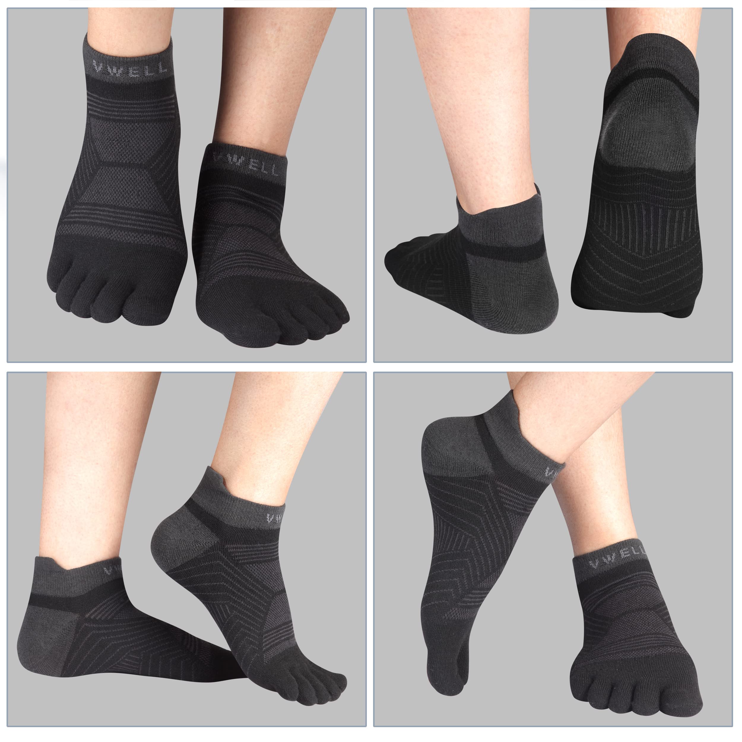 VWELL COOLMAX Performance Toe Socks for Men & Women - Breathable Athletic Five Finger Socks (3 Pairs) | Perfect for Running, Yoga & Sports Activities