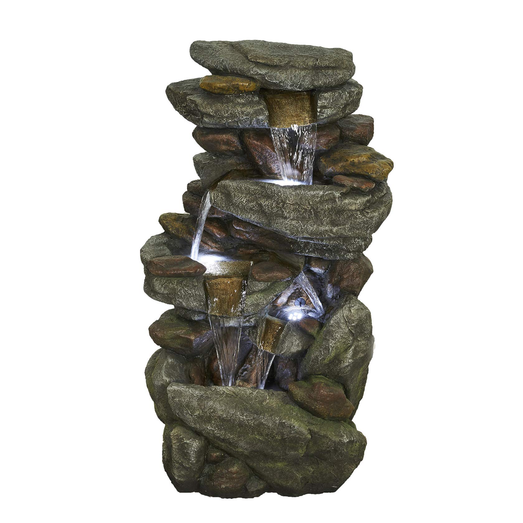 KYEEY 5-Tier Rock Water Fountain with LED Lights - Outdoor Floor Standing Waterfall Fountain for Garden, Patio, Deck, Porch - Relaxing Yard Art Decor for Meditation & Stress Relief