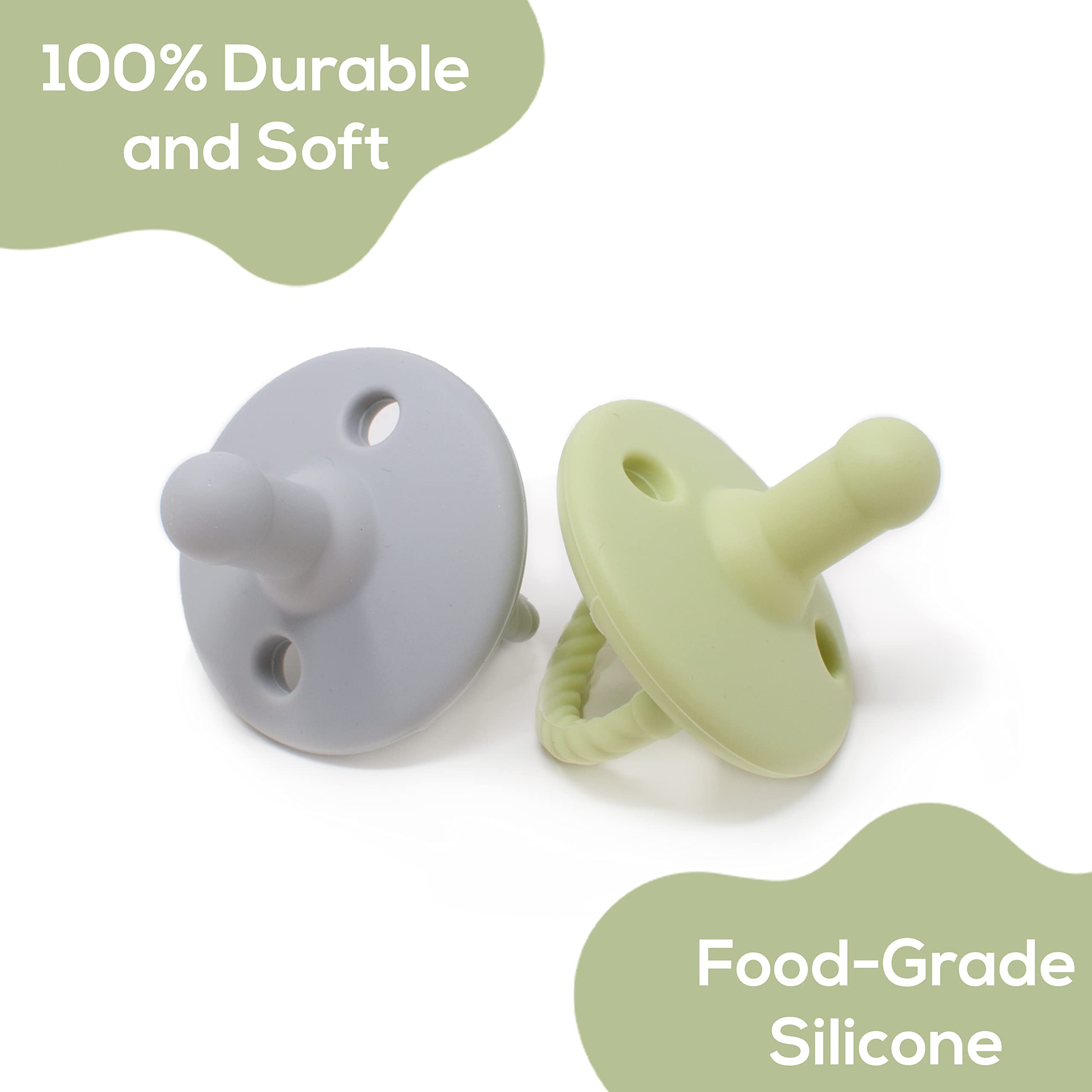 4 Pack Silicone Baby Pacifiers with Handle & Safety Airholes - Newborn Soother Set for Breastfed Babies | BPA-Free, Soft & Safe | Perfect for Daycare, Travel & Sleep (Green & Grey) - o1baby
