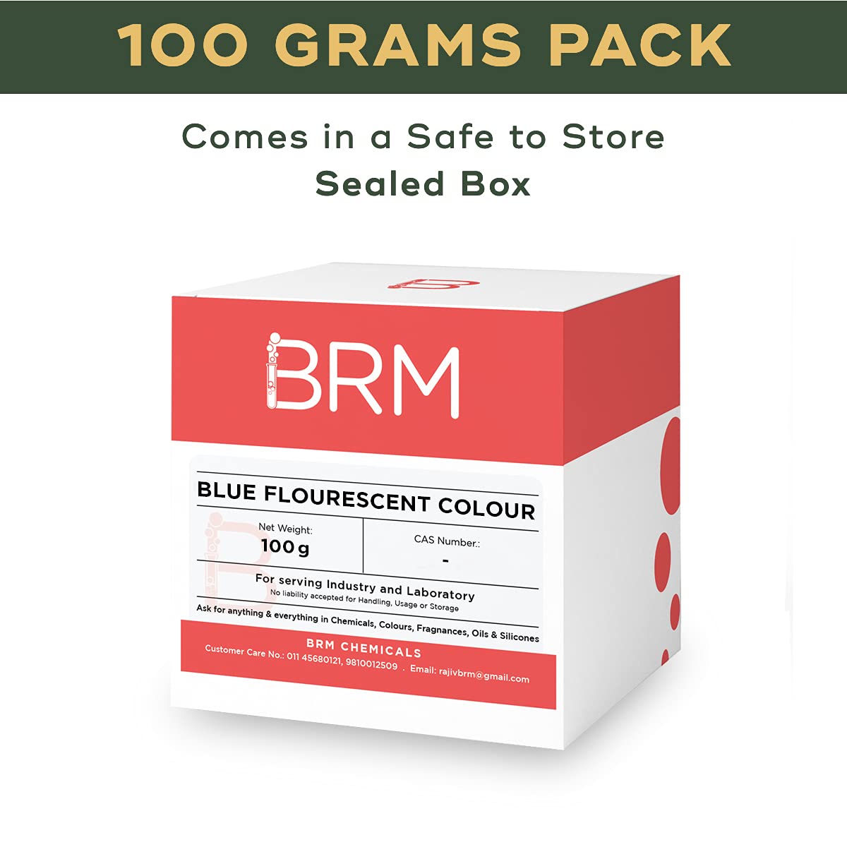 BRM Chemicals Blue Fluorescent Dye - 100g Water & Oil Soluble Pigment for Soap Making, Candles, Cosmetics, Shampoo, Lotions & DIY Beauty Products - Perfect for Bath Bombs, Nail Art & Creative Crafts