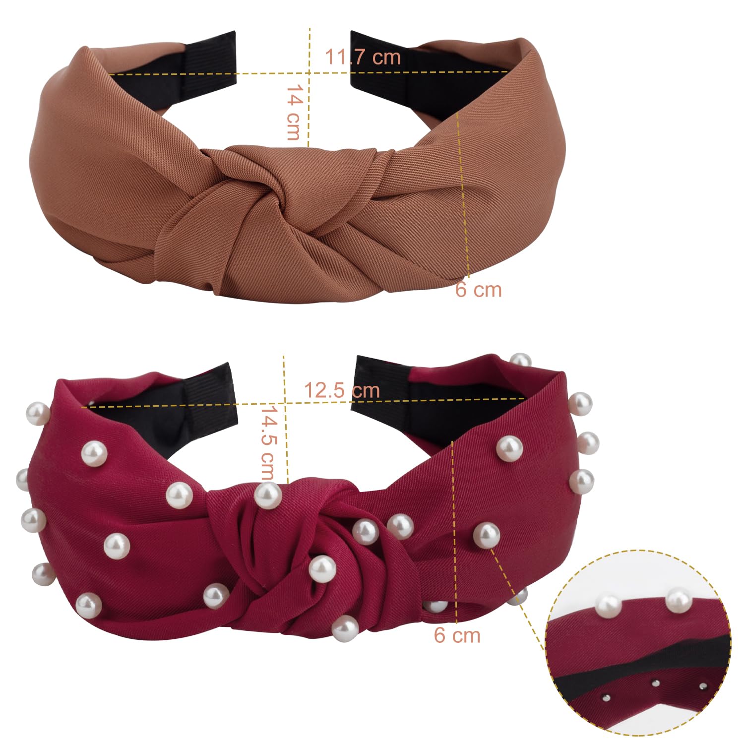 6 PCS Pearl Headbands for Women - Fashion Wide Knotted Fabric Hairbands, Non-Slip Hair Accessories for Women & Girls - Perfect for Weddings, Parties, and Everyday Wear