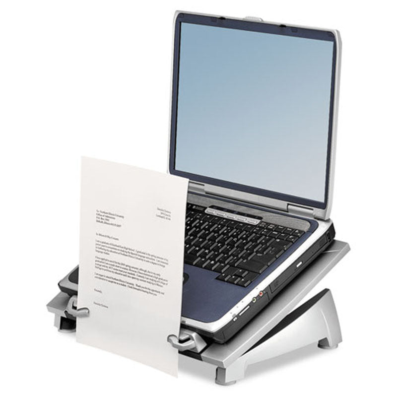 Premium Silver & Black Laptop Stand Riser - Adjustable Ergonomic Computer Holder for Desk, Home & Office Workspace - Improves Posture & Airflow for MacBook, Dell, HP & All Laptops