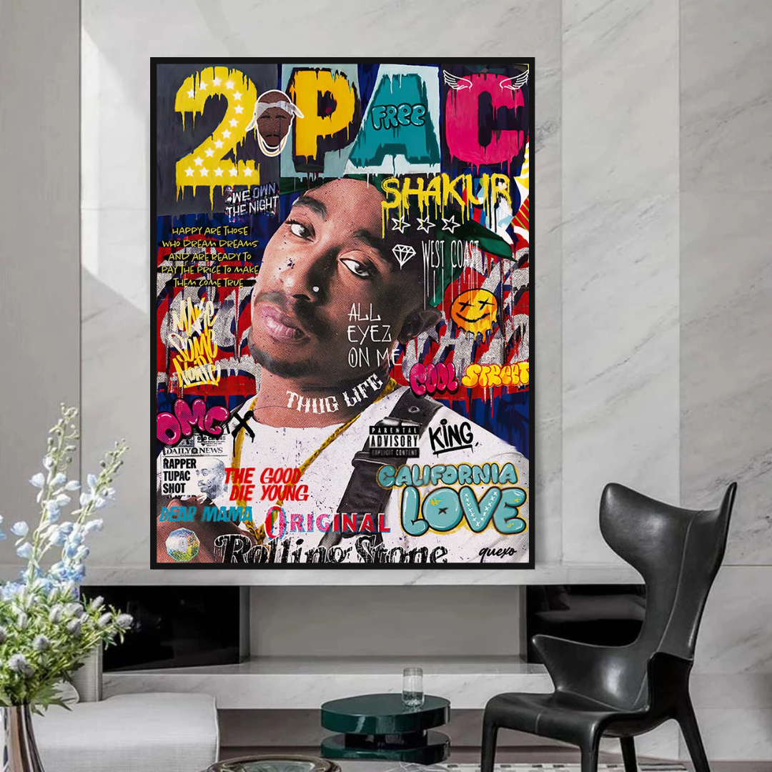 Tupac Rapper Canvas Wall Art - Unique & Vibrant Hip Hop Decor for Bedroom, Living Room & Office - Music Lover Gift Idea
