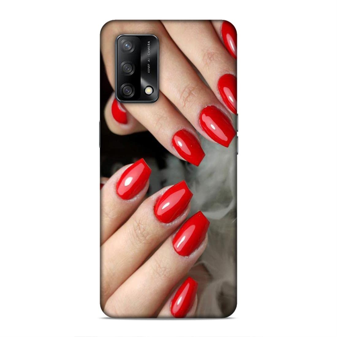 LETAPS® Printed Hard Phone Case for Oppo A74 - Red Nails & Makeup Design | Stylish Protective Cover for Women | Perfect for Everyday Use, Work & Travel