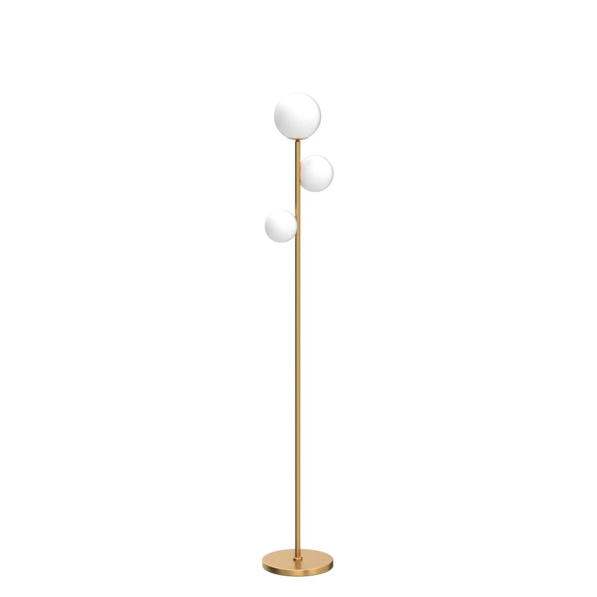 Fiqevs 3 Globe Mid Century Modern Floor Lamp - Vintage Gold Standing Tall Lamp with Frosted Glass Shade & Included Bulbs, Antique Brass Finish | Perfect for Living Room, Bedroom, Office & Reading Nook Lighting