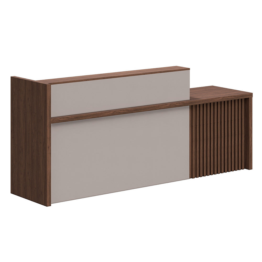 KNOX Modern Reception Desk 240cm with Right Panel in Walnut Finish - Perfect for Office Lobby, Hotel Front Desk & Corporate Waiting Areas