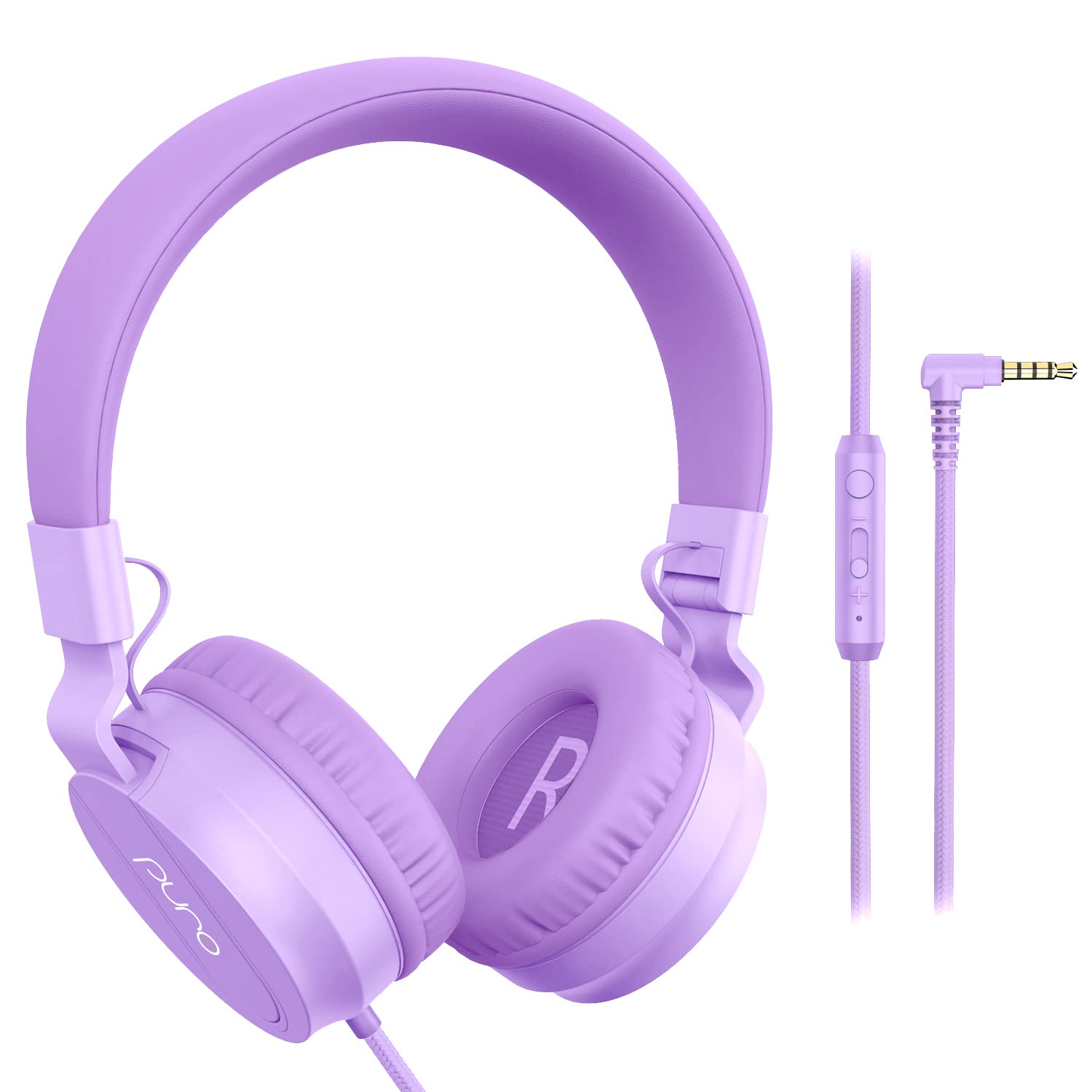 Puro Sound Labs PuroBasic Kids Wired Headphones with Volume Limiter - Foldable, Adjustable Headband & Built-in Mic - Compatible with Smartphones, Tablets, PC (Purple) - Perfect for School, Online Learning & Travel