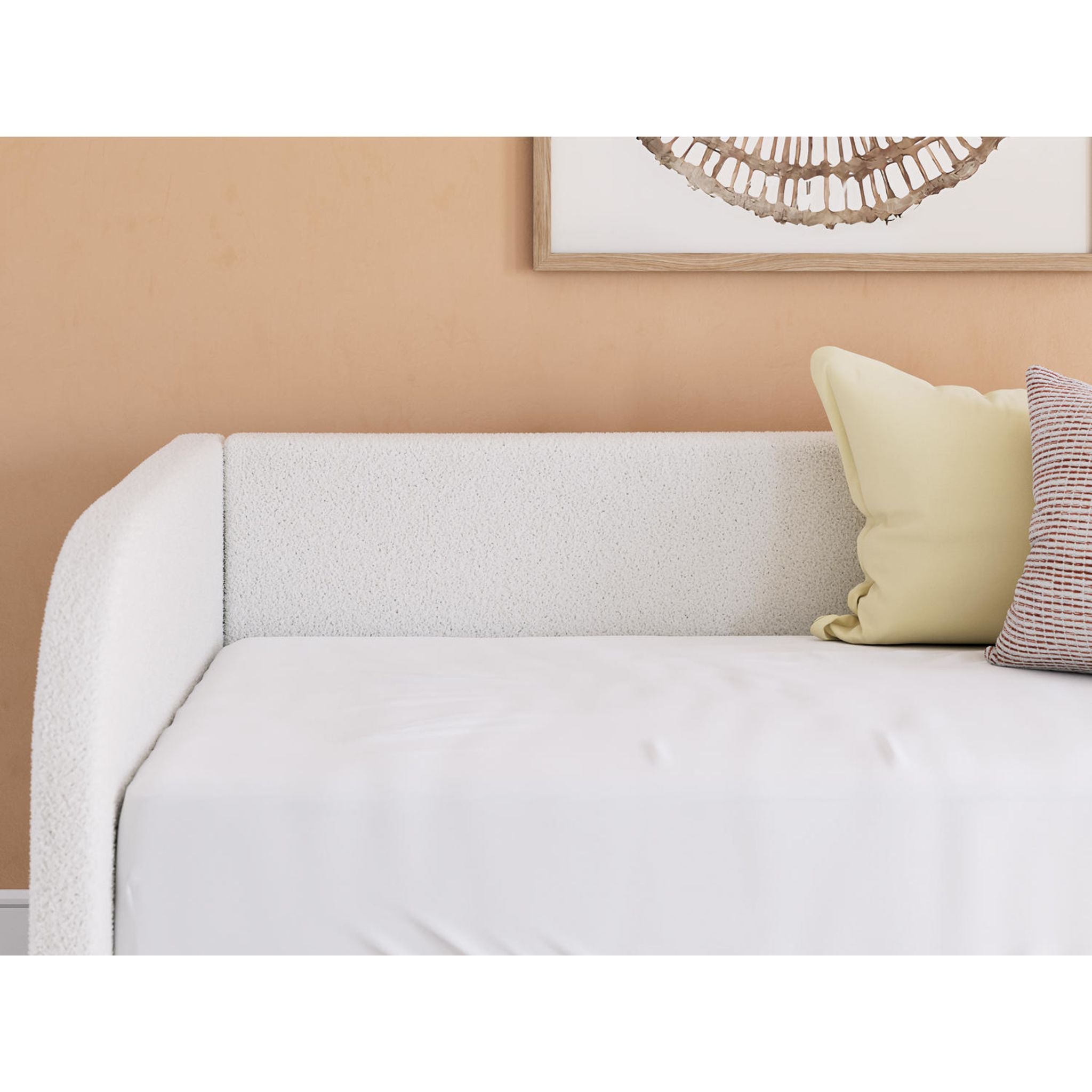 Arloster Daybed with Storage - Tan/White Upholstered Sofa Bed for Small Spaces, Guest Room & Living Room
