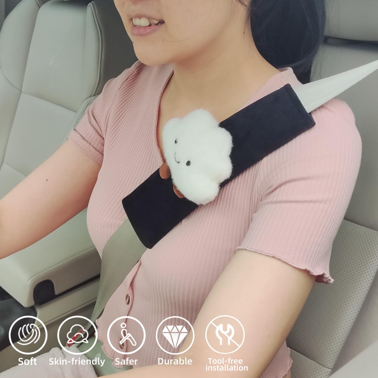 2/4 PCS Cute Cartoon Cloud Seat Belt Covers - Soft Comfortable Seatbelt Pads for Kids & Adults - Car Seat Strap Protectors for Safe & Cozy Rides - Perfect for Family Travel, Daily Commute & Road Trips