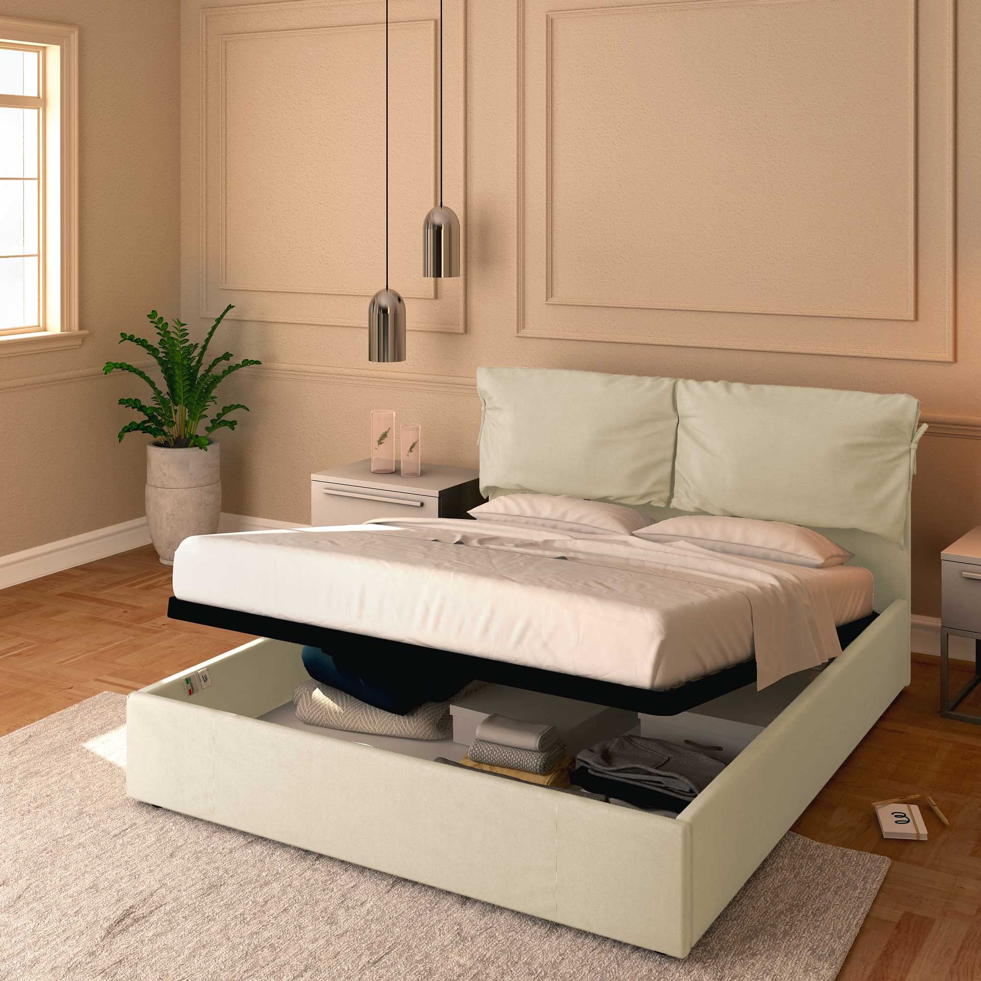 Baldiflex Single Bed with Storage - Licia Soft Synthetic Leather Upholstery, Slatted Base for Single Mattresses, 140 x 190 cm, Light Beige - Perfect for Small Bedrooms, Guest Rooms & Studio Apartments