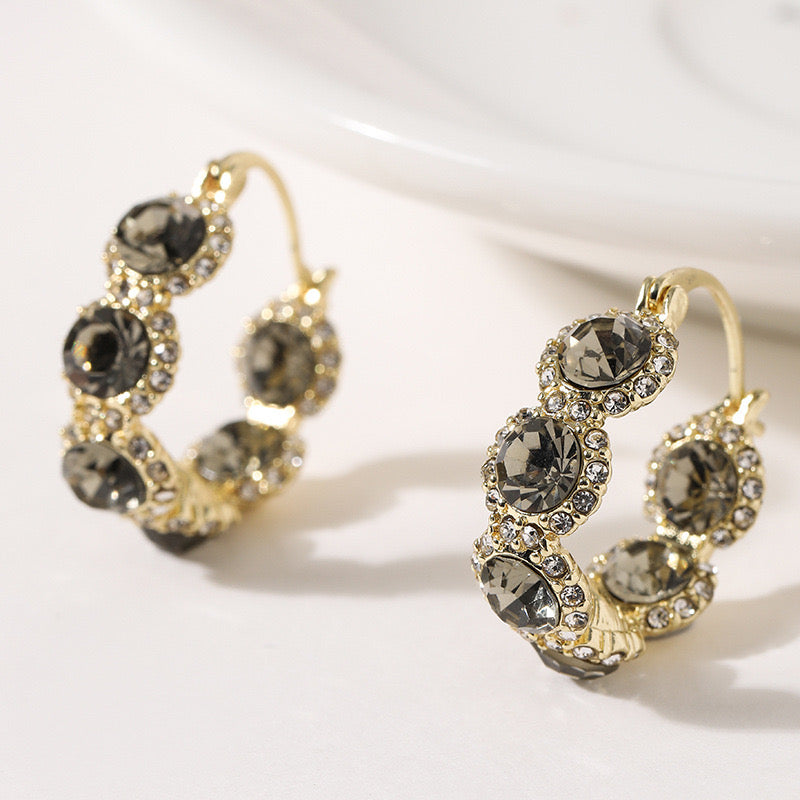 Sparkly Black Crystal Hoop Earrings for Women | 14K Gold Plated Fashion Jewelry Gift | Perfect for Parties, Weddings & Evening Events (Style A7487)