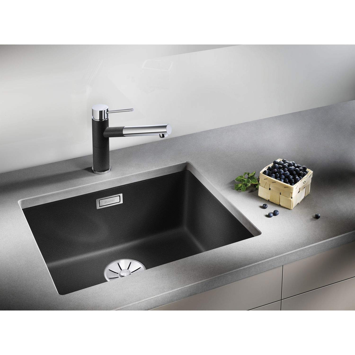 BLANCO 523406 SUBLINE Undermount Kitchen Sink - 40 cm Charcoal Granite Composite - Durable & Stylish for Modern Kitchens | Perfect for Meal Prep & Dishwashing