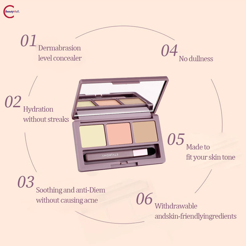 AMORTALS Perfect Skin 3-Color Concealer Palette - Lightweight, Full Coverage for Dark Circles & Blemishes - Ideal for Everyday Makeup & Professional Contouring