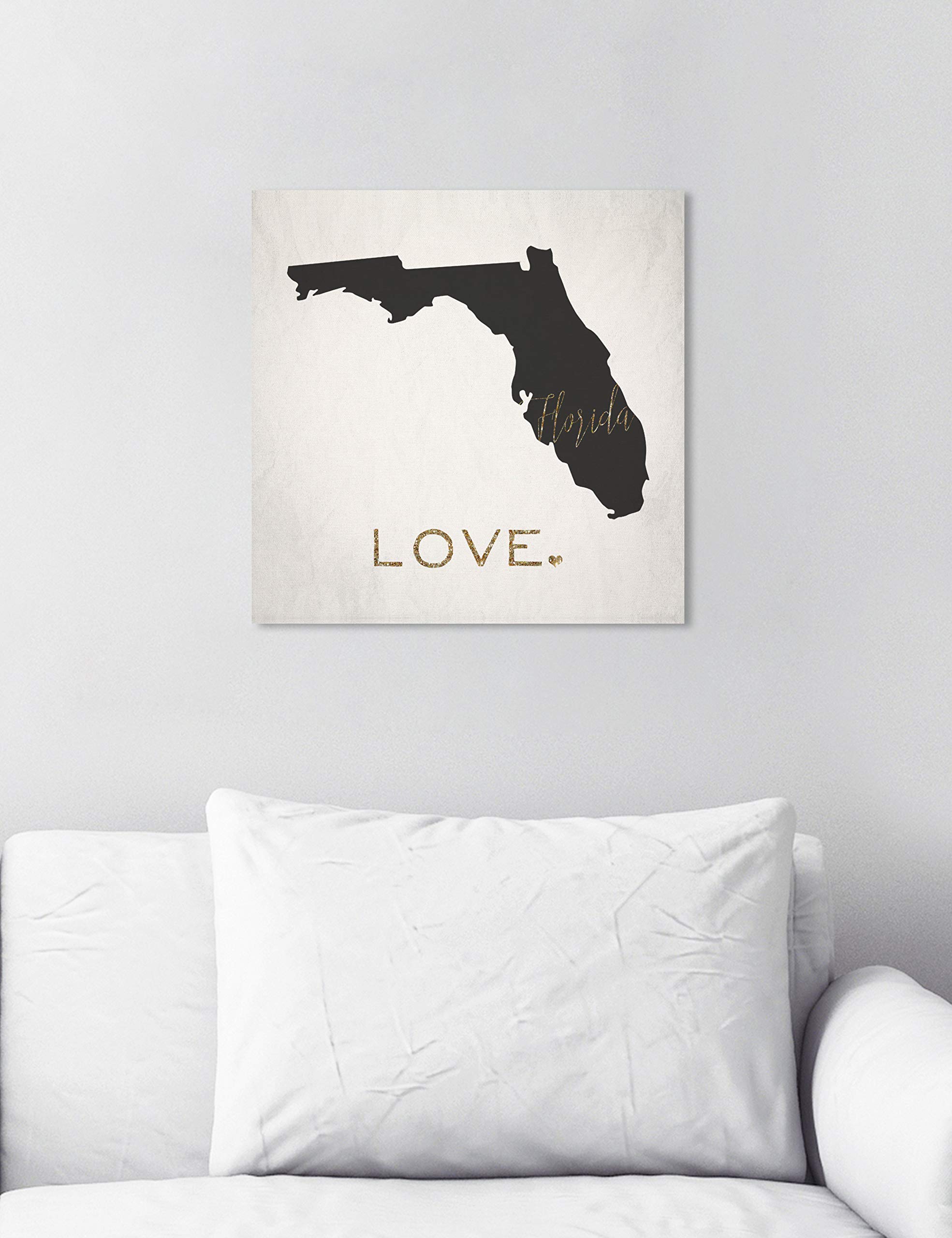 Oliver Gal Artist Co. Florida Love Map Wall Art - 16x16 Inch Black & Gold Canvas Print for Home Decor | Perfect for Living Room, Bedroom & Office Wall Art