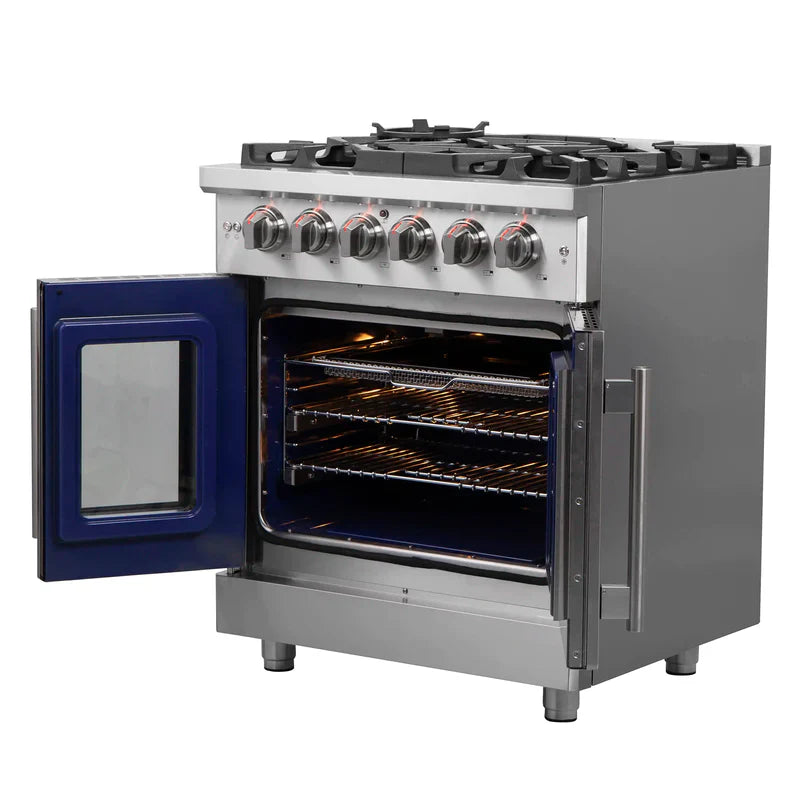 FORNO Massimo 30 Inch Freestanding French Door Gas Range - Stainless Steel FFSGS6439 30