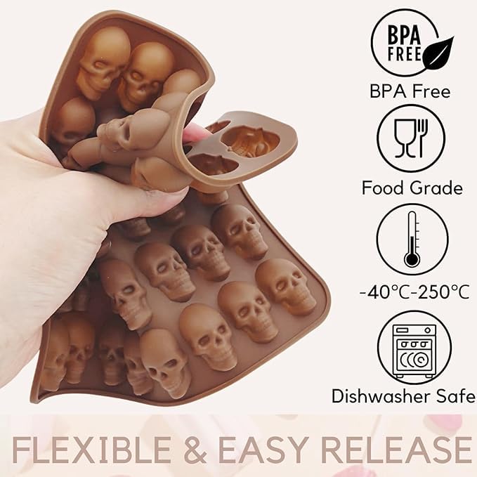 HUSAINI MART | 40 Cavity Skull Silicone Mold - Non-Stick Candy Chocolate Jelly Ice Cube Dog Treat Maker - Perfect for Halloween Party Favors, DIY Desserts & Baking Decorations