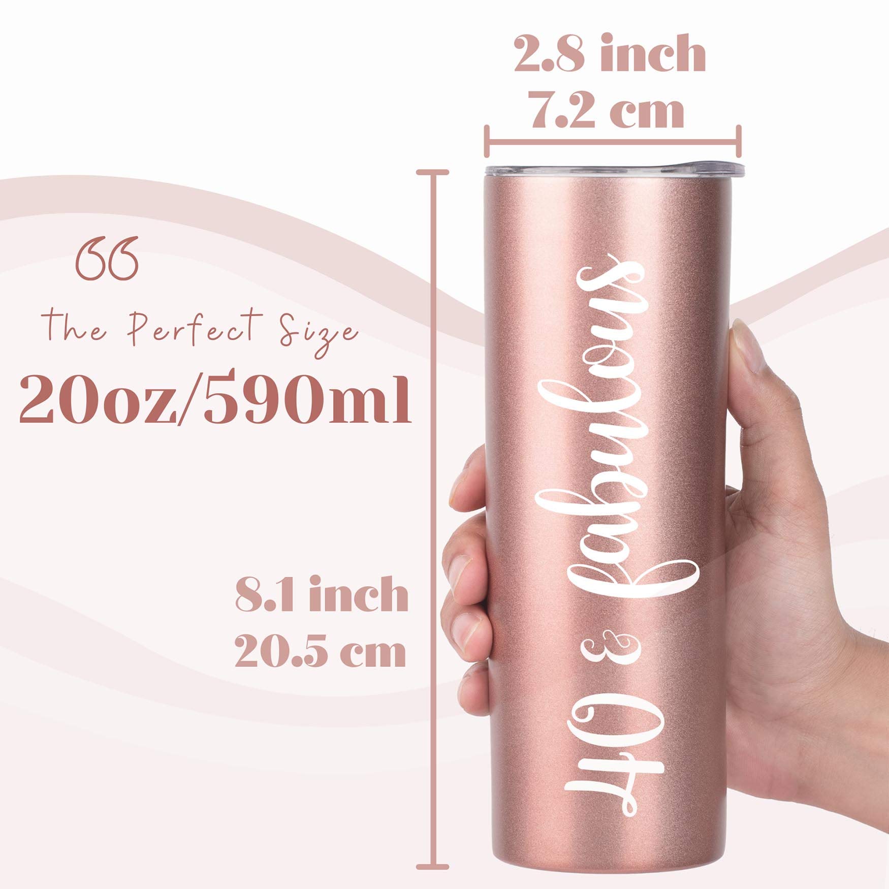 Onebttl 40th Birthday Gifts for Women - 20oz Rose Gold Tumbler with Straw | Unique & Fabulous 40th Birthday Present Ideas | Perfect for Her Milestone Celebration, Office Use, or Outdoor Adventures