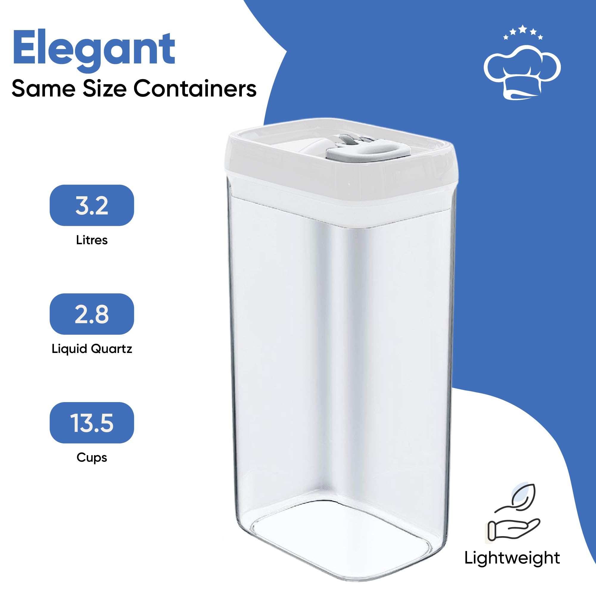 Chef's Path 4-Piece Large Airtight Food Storage Containers Set (3.2L/109Oz) with White Lids - Clear Kitchen & Pantry Canisters for Pasta, Cereal, Noodles, Flour | Perfect for Meal Prep, Bulk Food Storage & Organized Kitchen