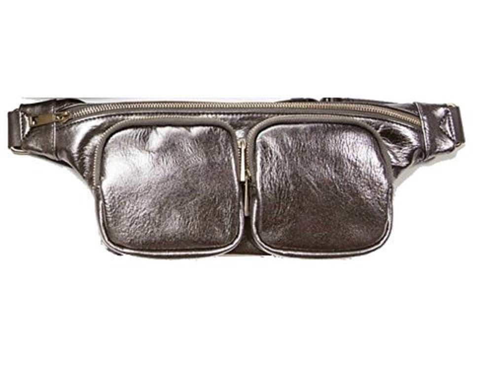 Women's Vegan Leather Fanny Pack - Silver Grey Metallic Hipster Belt Bag for Travel, Festivals & Everyday Use