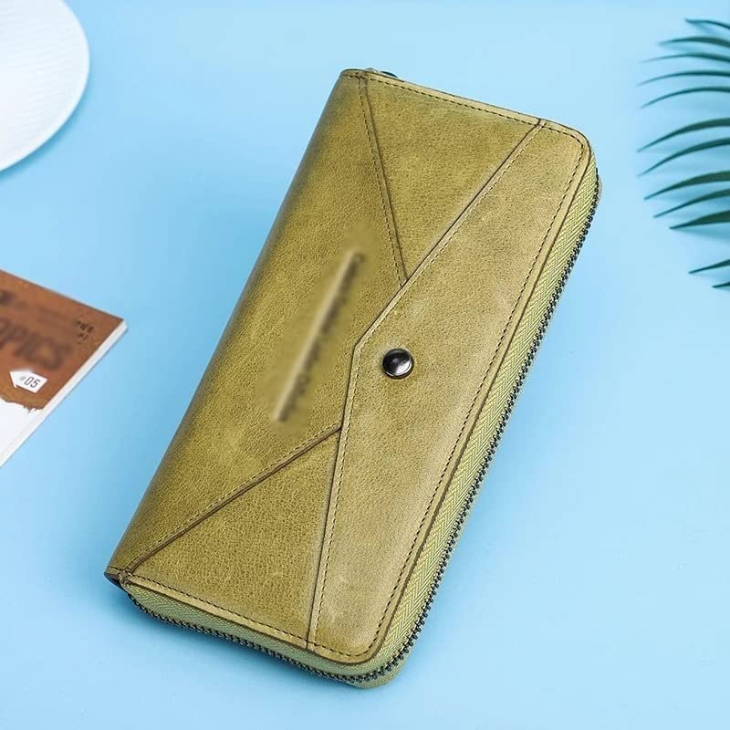 Women's Leather Wallet with Zipper - Large Capacity Long Clutch Purse for Credit Cards & Coins (20x10cm) - Perfect for Work, Travel & Evening Events (Color: A)
