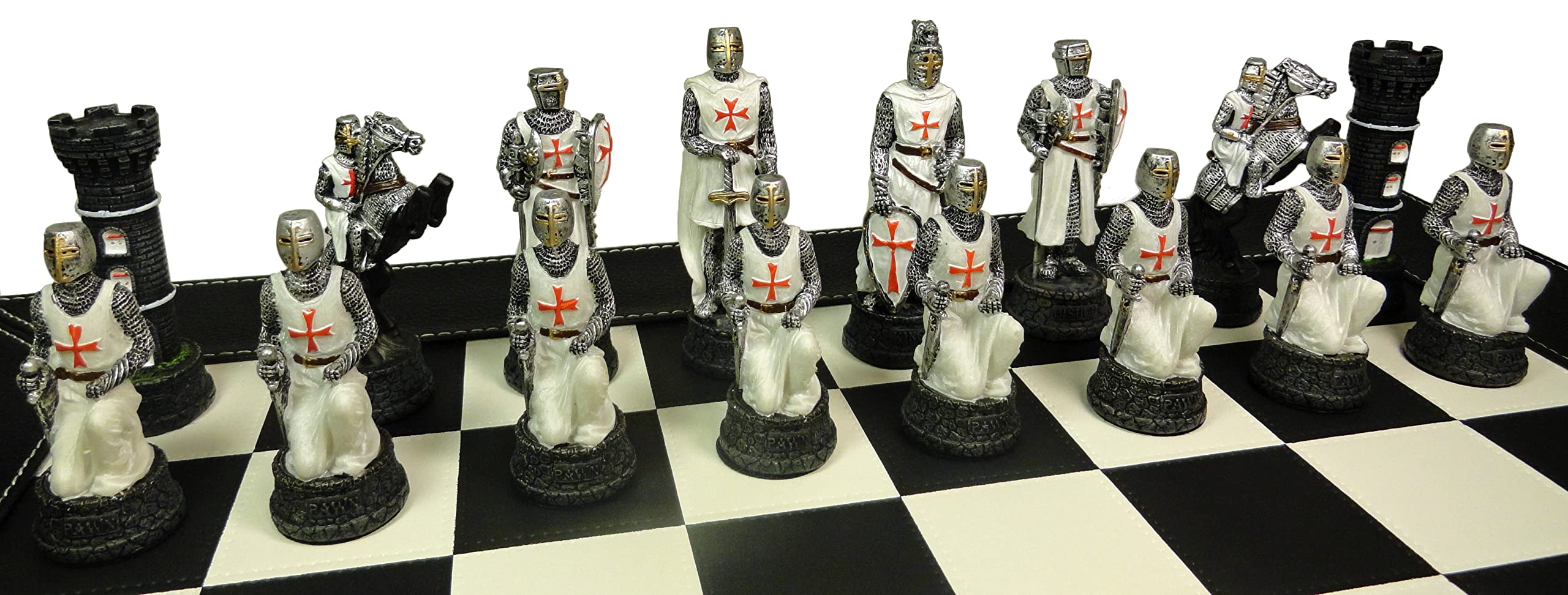 Hand-Painted Medieval Crusades Warrior Chess Set - White & Blue Pieces with 18