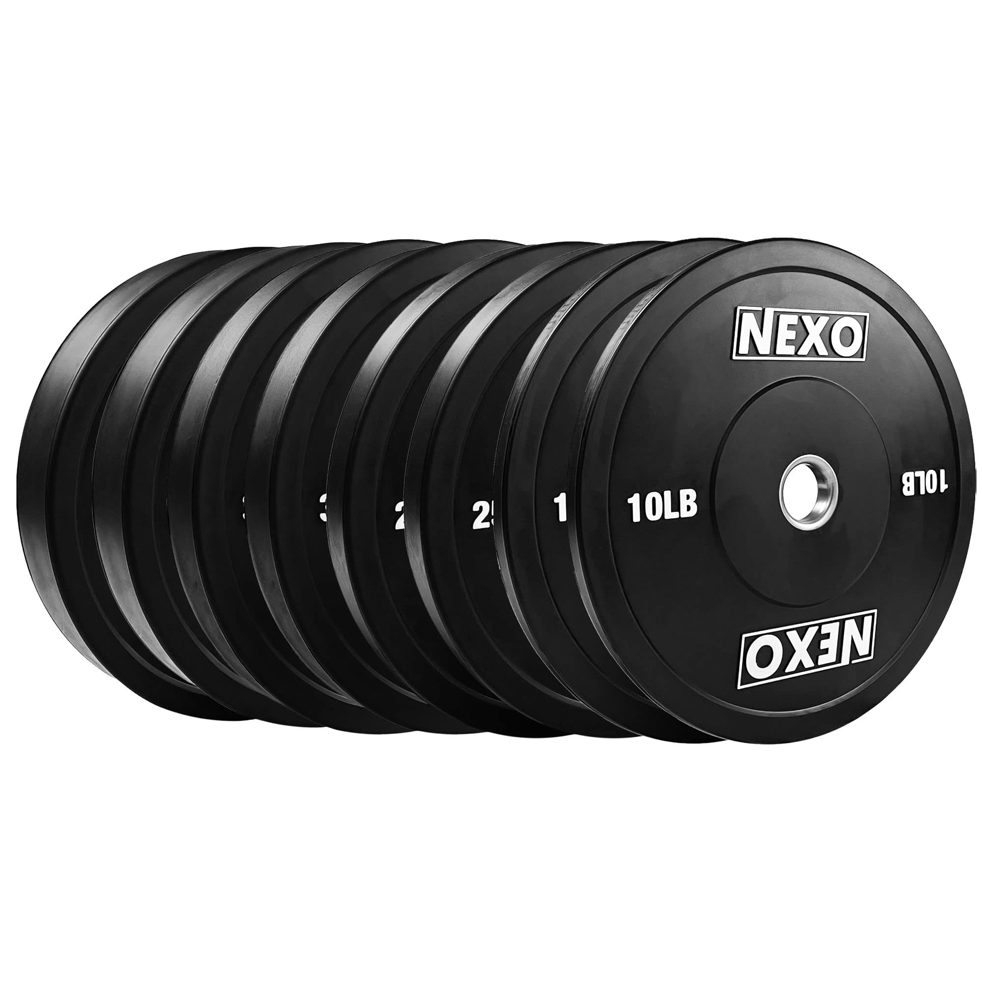 Premium NEXO Matte Black Rubber Bumper Plates - Cross Training Weight Plates Set for Home Gym & CrossFit Workouts - Durable Rubber Coating for Olympic Lifting & Strength Training
