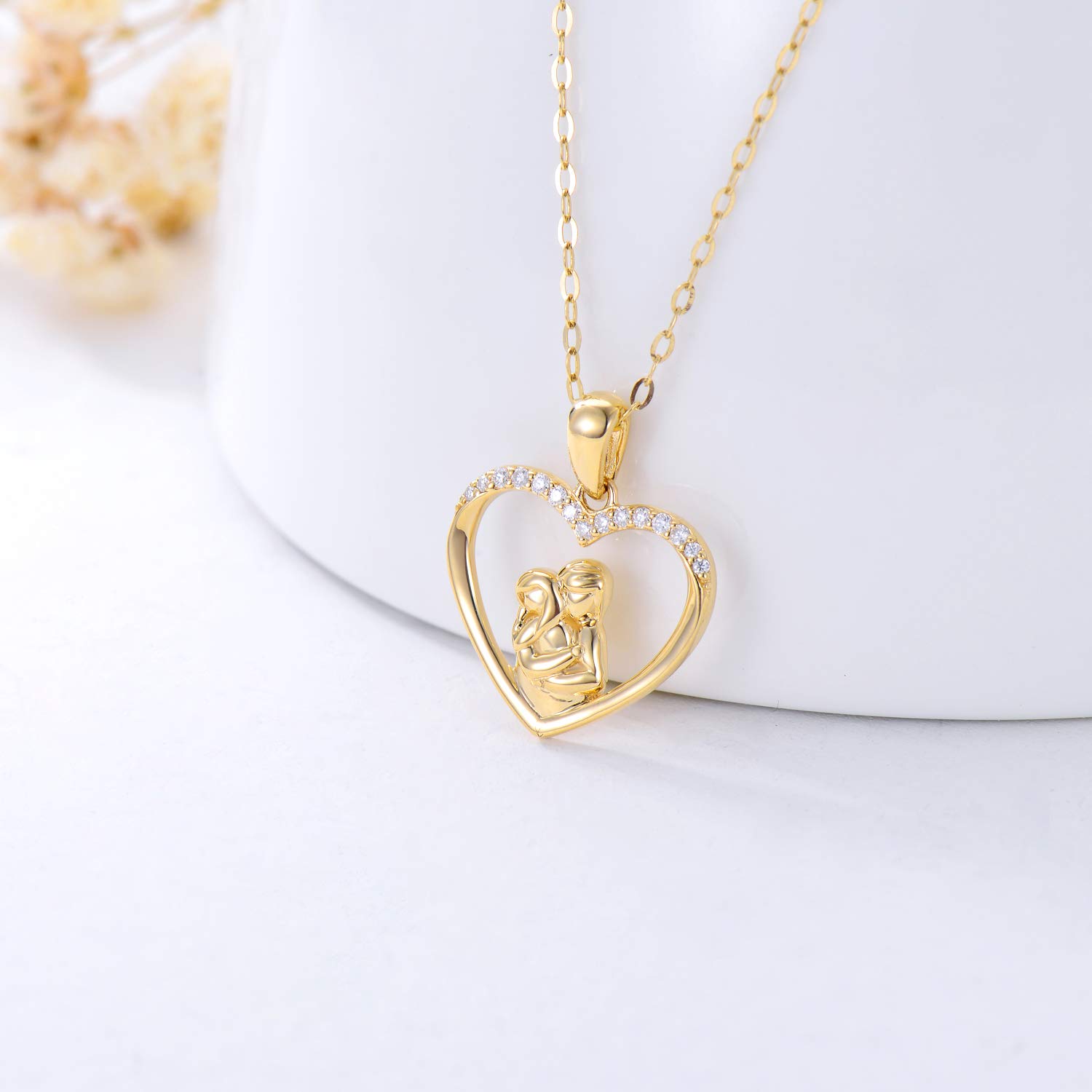 14K Gold Mother and Daughter Necklaces for Women - Heart Pendant Necklace Set for Mom & Child - Adjustable 16