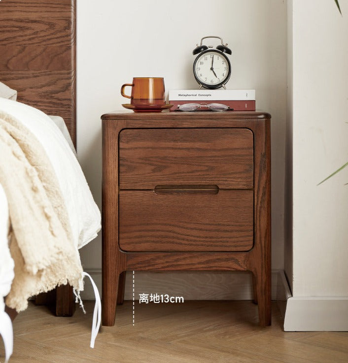 Solid Oak Wood Nightstand with 2 Drawers - Bedside Table for Bedroom, Living Room, or Guest Room Storage
