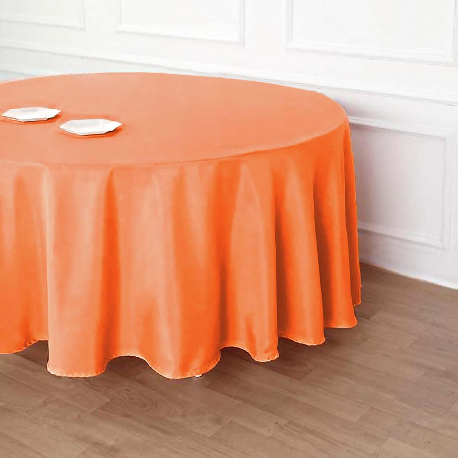 Efavormart 10 Pack 120 Inch Round Tablecloth - Stain & Wrinkle Resistant, Washable Polyester Fabric Table Cover for Banquet, Wedding, Party, Dining Room - Orange | Perfect for Indoor & Outdoor Events