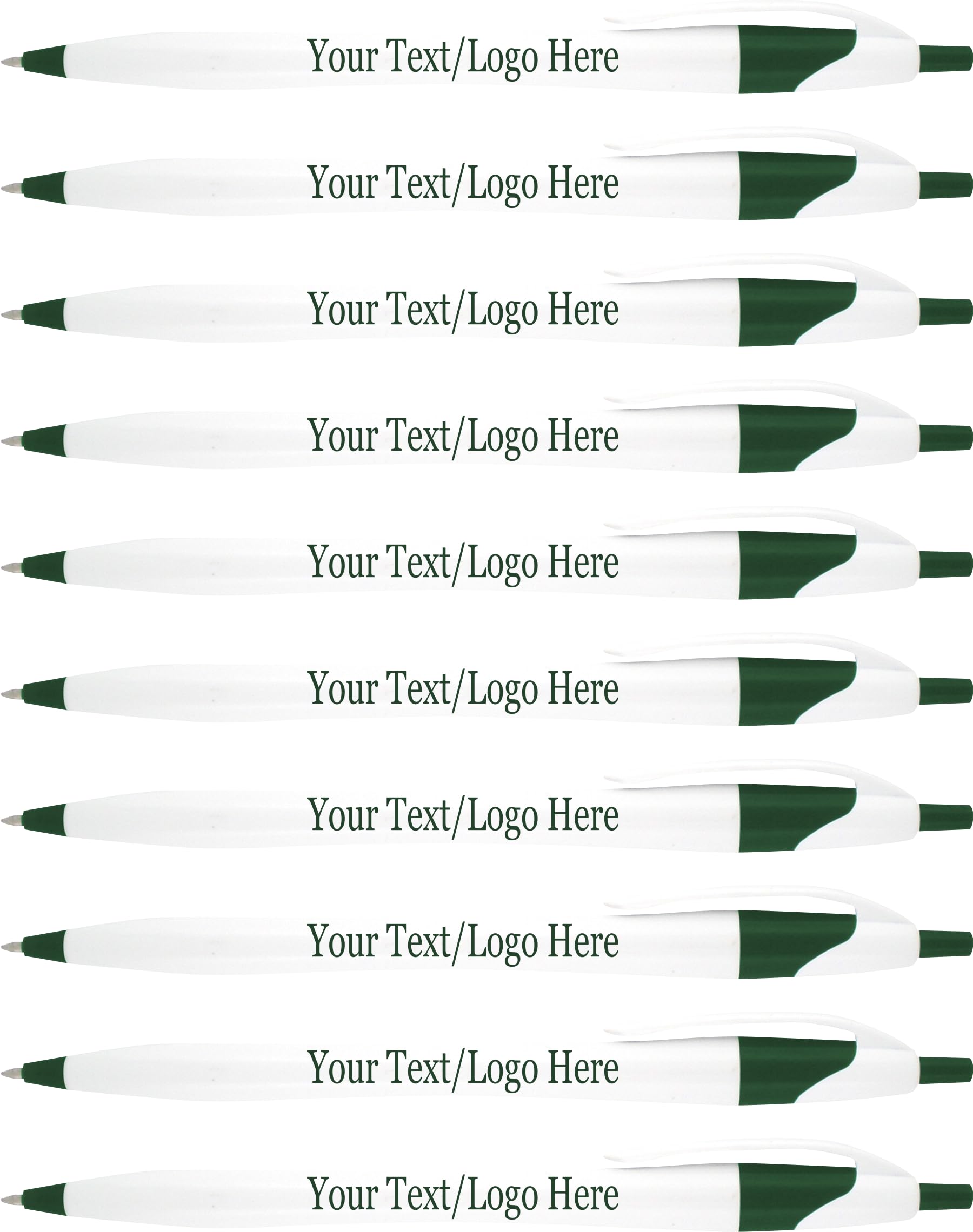 Custom Printed Slim Ballpoint Click Pens - 500 Pack Bulk with Your Logo or Text (Green Trim, Black Ink) - Perfect for Business Branding, Corporate Gifts, Promotional Events & Party Favors