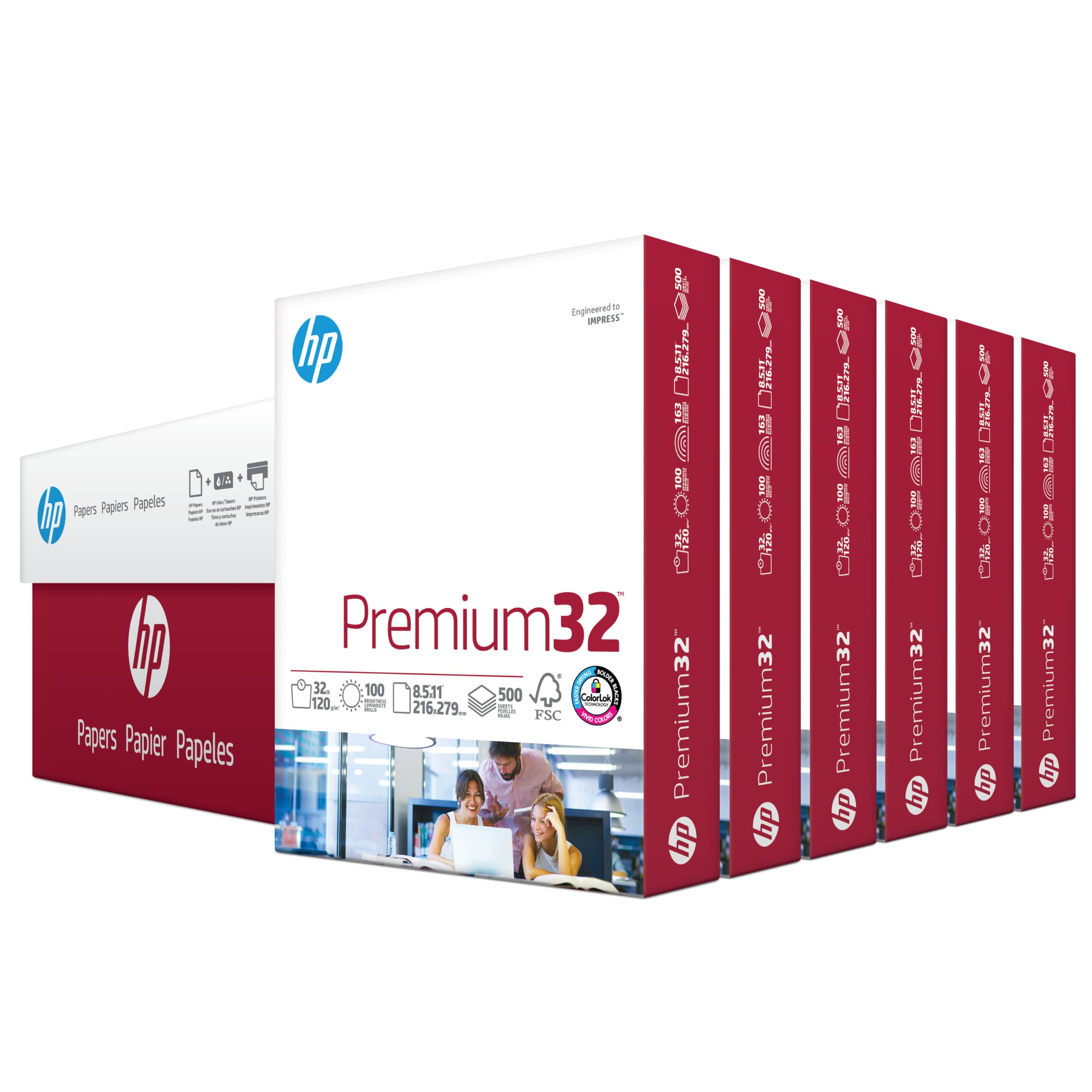 Premium HP Printer Paper 8.5 x 11 Inches | 32 lb Thick Paper | 6-Pack 3000 Sheets | 100 Bright White | FSC Certified & Made in USA | Ideal for Office Documents, Reports, and Professional Printing