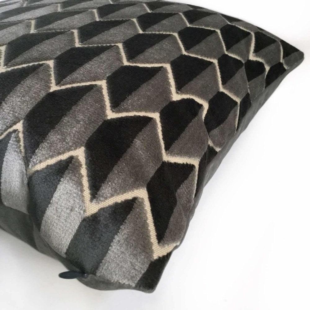 Robert Allen Alessio Geometric Gray Black Velvet Pillow Cover - Modern Home Decor for Living Room, Bedroom & Sofa - Soft Luxury Throw Pillow Case 18x18 Inches