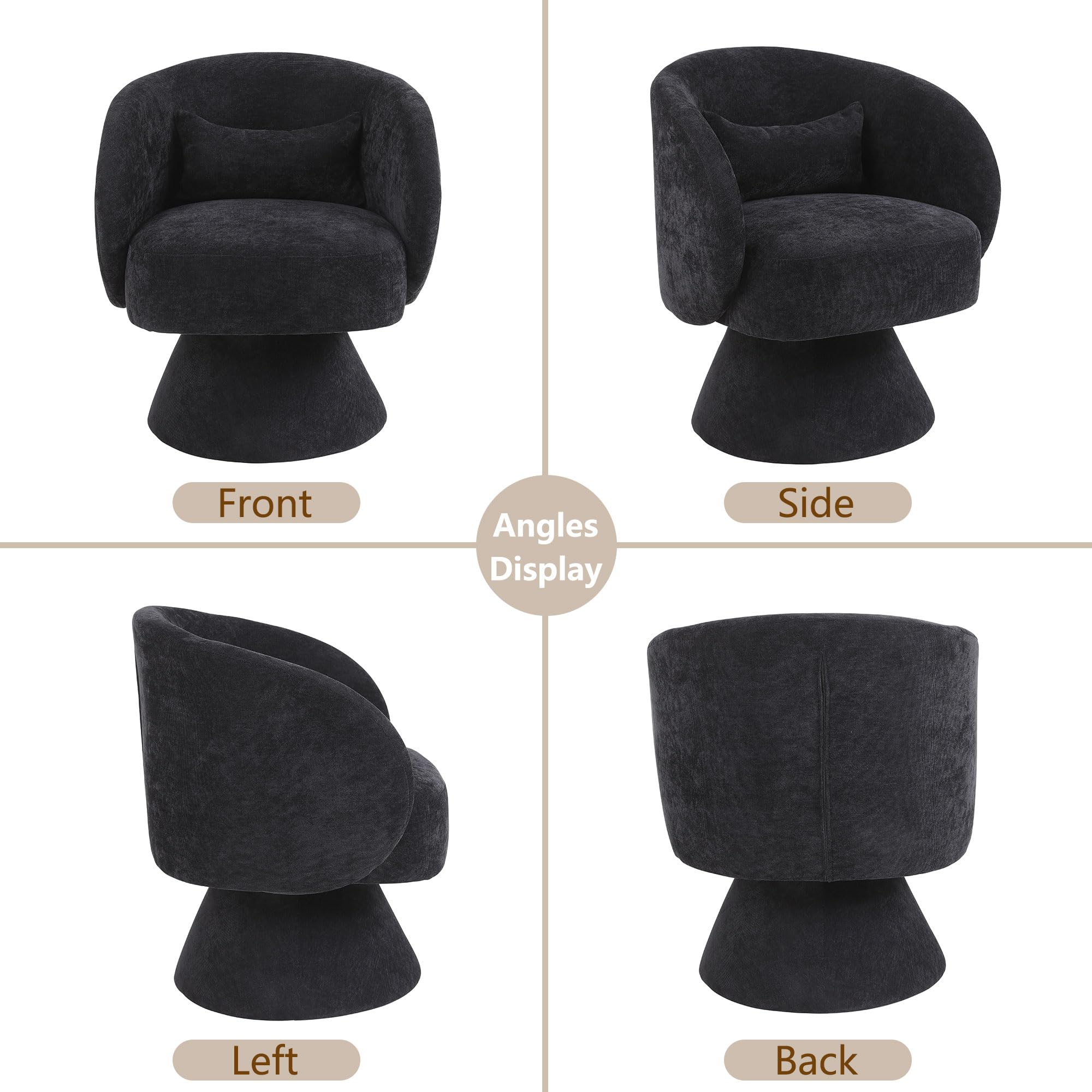 Set of 2 Swivel Accent Chairs - Upholstered Armchairs with Soft Pillows, Round Barrel Design for Living Room, Bedroom & Office - Black Linen Fabric | Perfect for Small Spaces, Reading Nooks & Cozy Conversation Areas