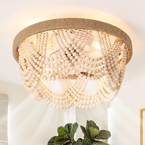 20 Inch Wood Beaded Boho Ceiling Fan With Light