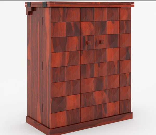 Solid Wood Expandable Bar Cabinet with Diamond Design - Rustic Home Bar Furniture for Living Room, Dining Room & Entertainment Spaces