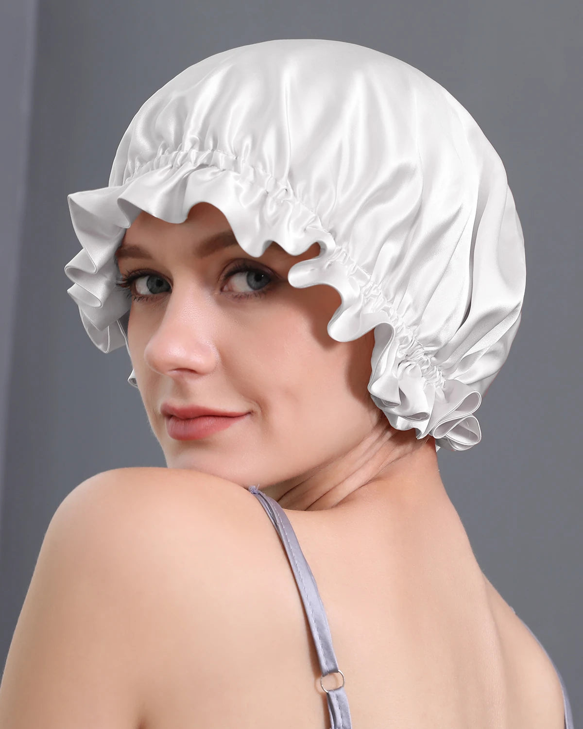 Luxury Flounced Silk Sleep Cap for Women - Soft & Breathable Night Hair Cover - Perfect for Bedtime, Travel & Hair Protection
