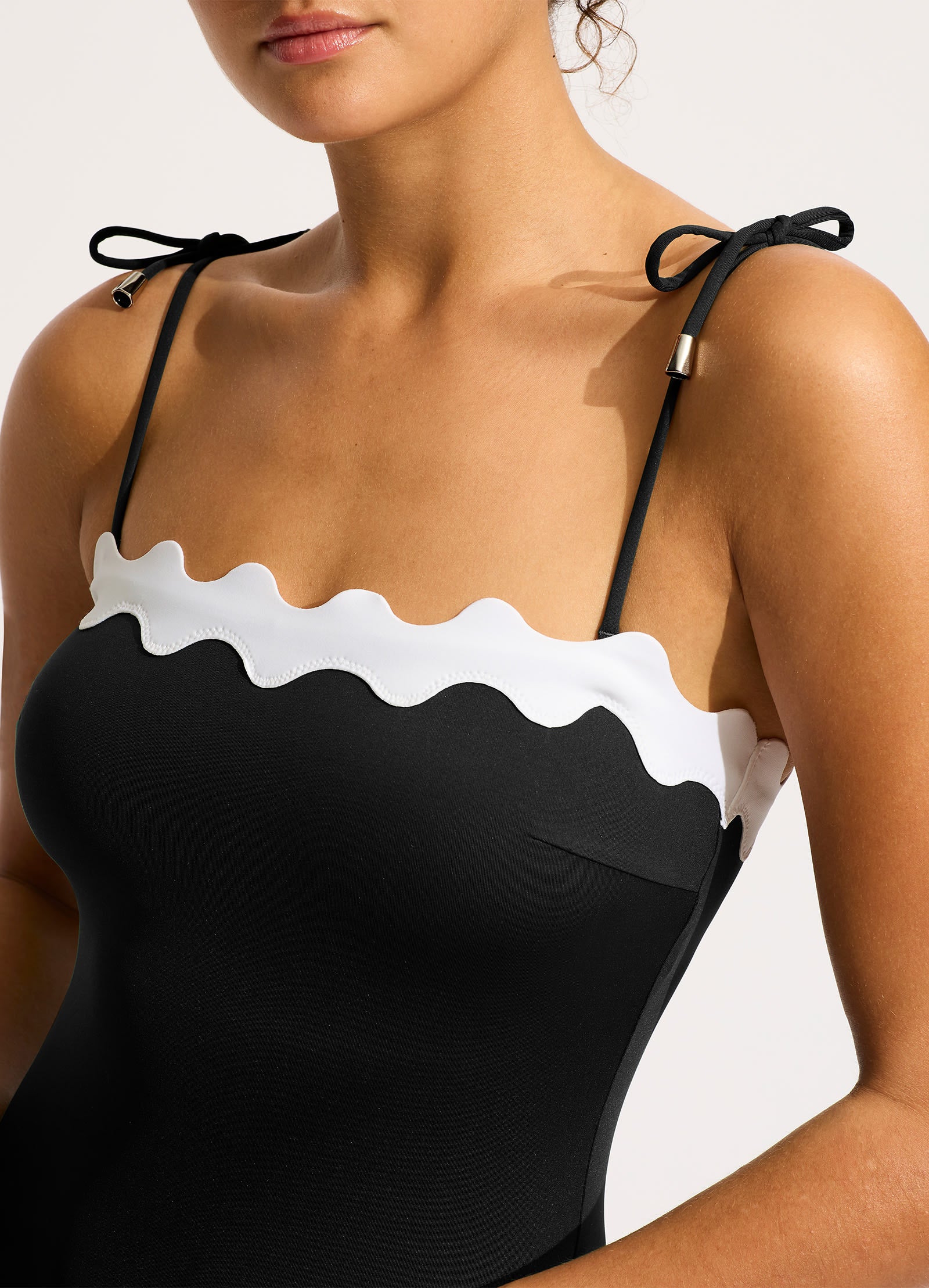 Gia Ric Rac Bandeau One Piece Swimsuit - Black | Women's Sexy Monokini Bathing Suit for Beach, Pool & Vacation