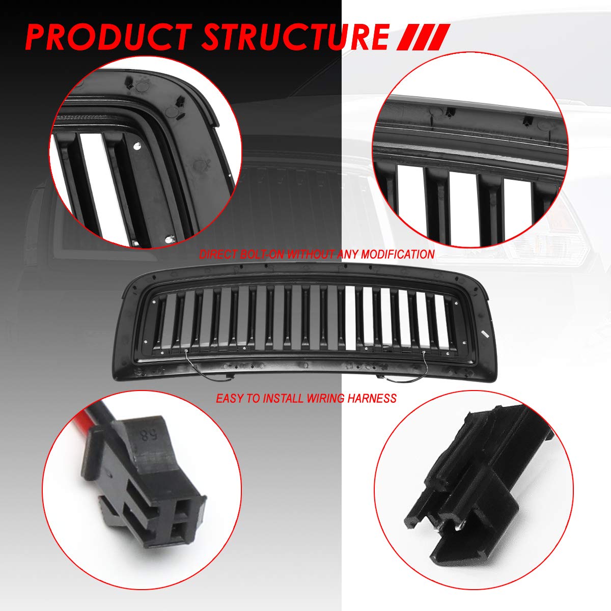 Auto Dynasty U-LED DRL Badgeless Vertical Slat Glossy Front Bumper Hood Grille for Dodge Ram 1500 DS/DJ/D2 (2009-2012) - Upgrade Your Truck's Style & Visibility for Daily Driving & Off-Road Adventures