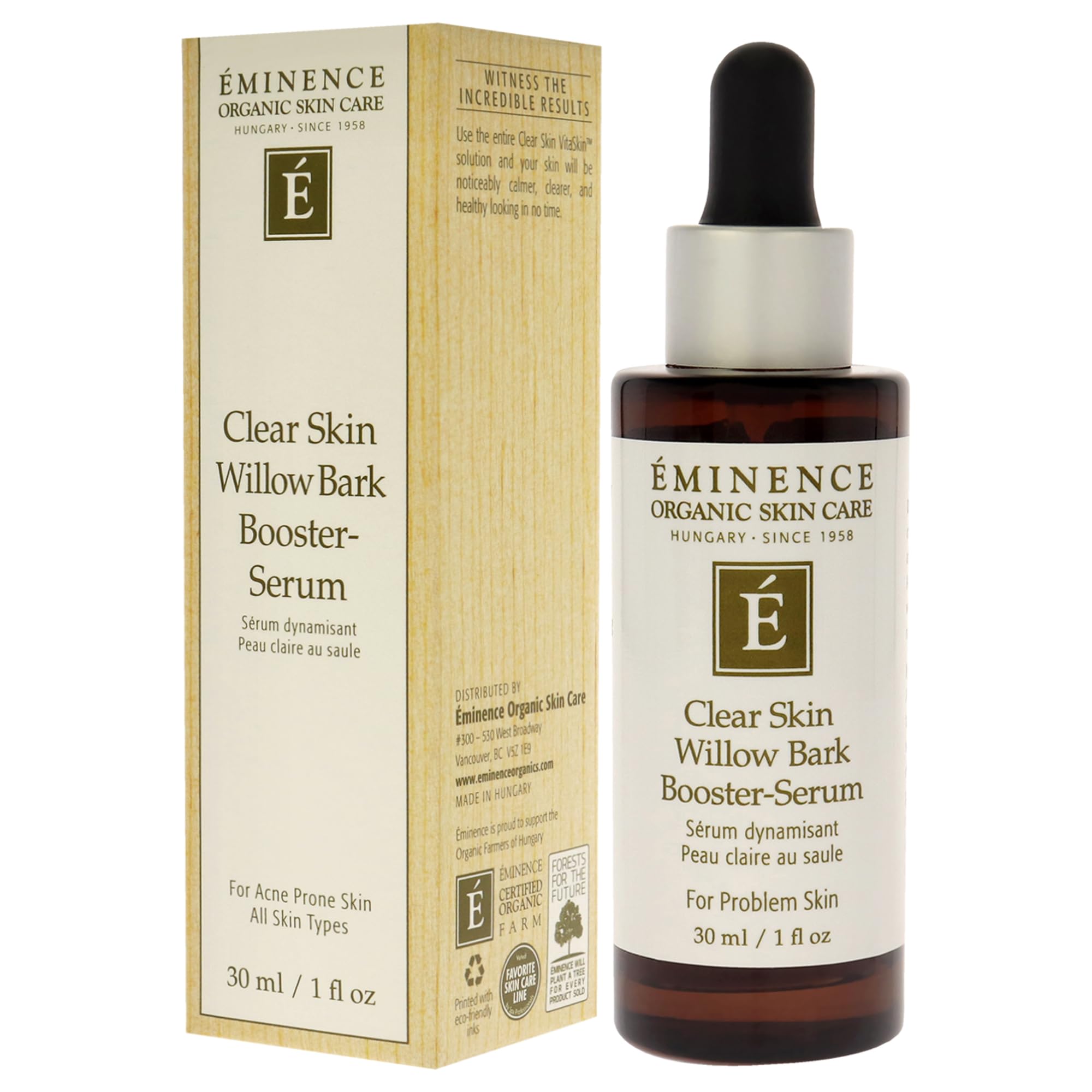Eminence Organic Clear Skin Willow Bark Booster Serum 1oz - Natural Acne Treatment for Oily & Blemish-Prone Skin - Perfect for Daily Skincare Routine & Breakout Prevention