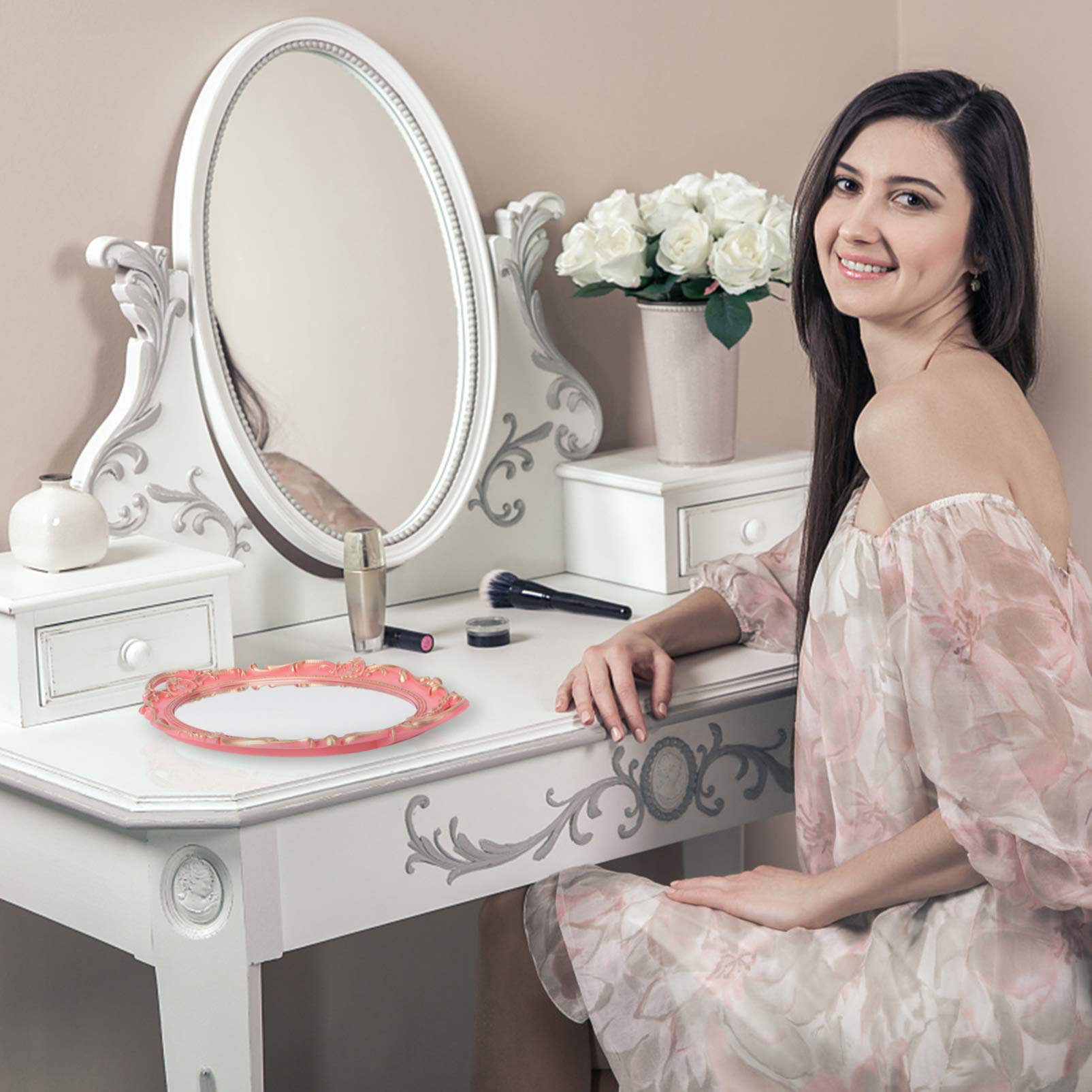 KESYOO 1pc Mirror Effect Cosmetic Tray - Decorative Storage Plate for Perfume, Jewelry & Makeup Organizer | Perfect for Vanity, Bathroom Counter & Dresser Display