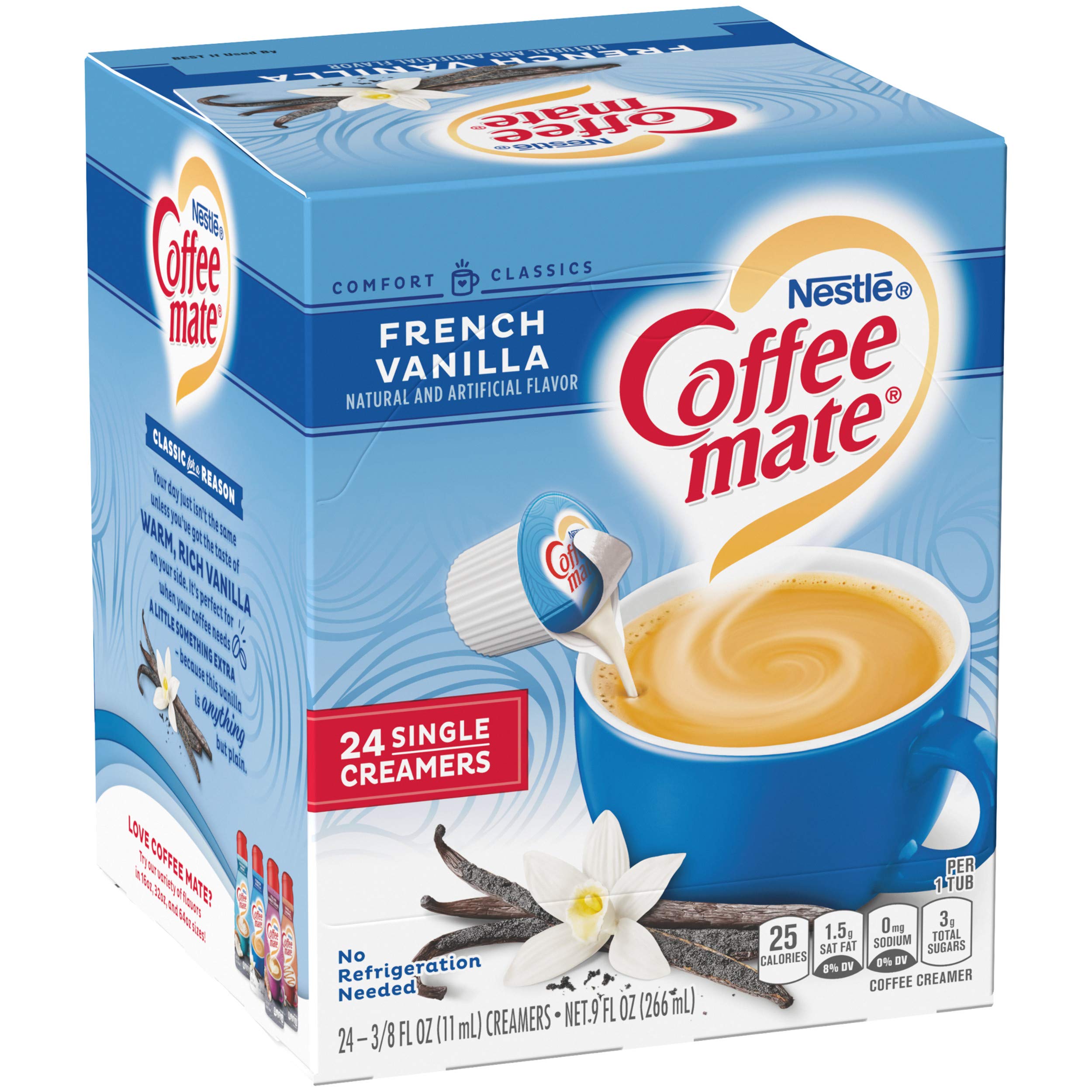 Coffee-Mate French Vanilla Liquid Coffee Creamer Singles - 24 Count (Pack of 4) | Non-Dairy Creamer for Coffee, Tea & Hot Beverages | Perfect for Office, Travel & Home Use