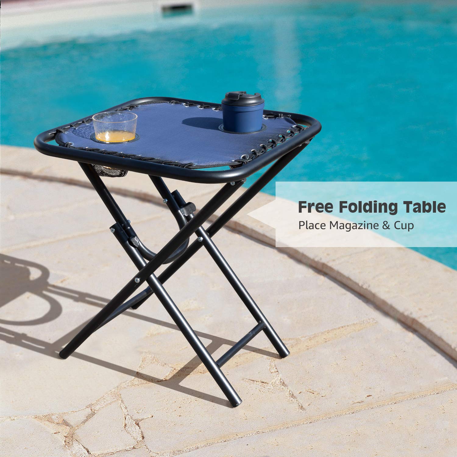 **Devoko Zero Gravity Chair - Outdoor Folding Recliner with Side Table & Pillow - Perfect for Poolside, Patio, Lawn, and Backyard Relaxation (Deep Blue)**