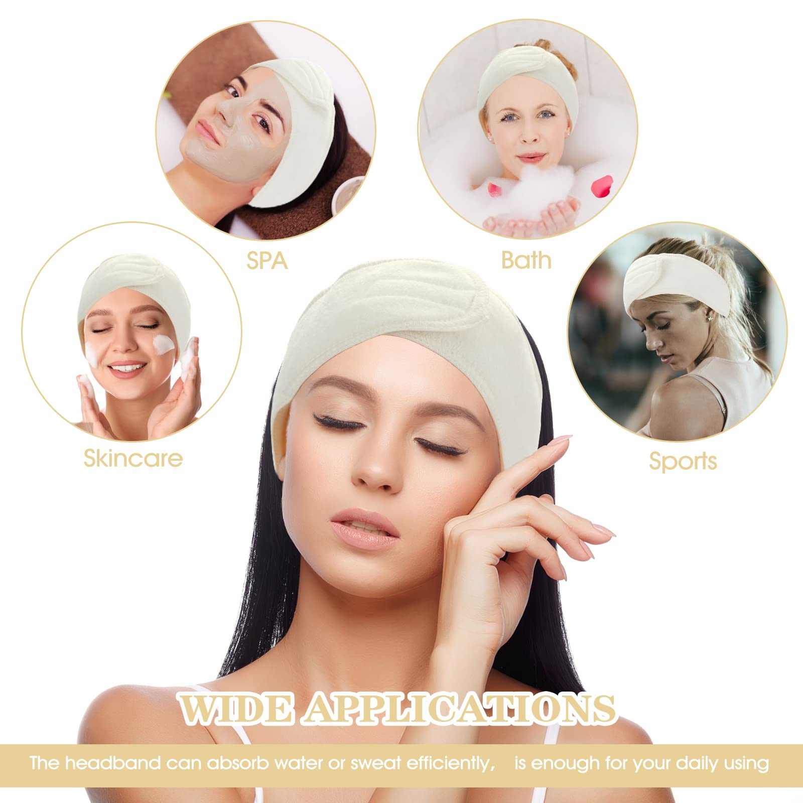 Adjustable Microfiber Spa Headband for Women & Girls - Stretchable Skincare Hair Band for Face Washing, Makeup, and Beauty Routine (Milky White) - Perfect for Spa, Skincare, and Relaxation at Home