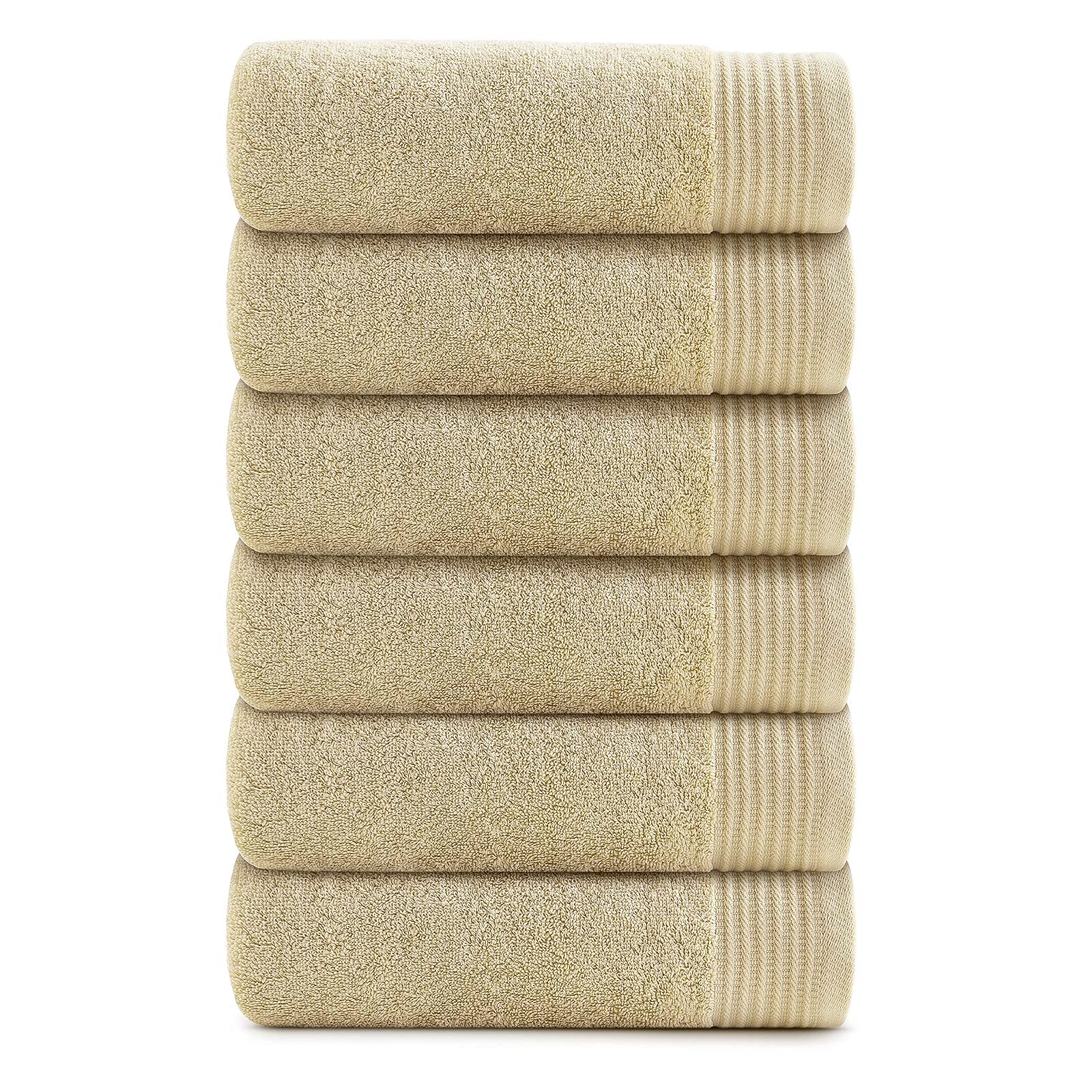 VANZAVANZU 6-Pack Premium Cotton Hand Towels for Bathroom - Ultra Soft & Highly Absorbent 16x28 Inches Bath Towels (Beige) - Perfect for Guest Bathrooms, Spa Days & Luxury Home Decor