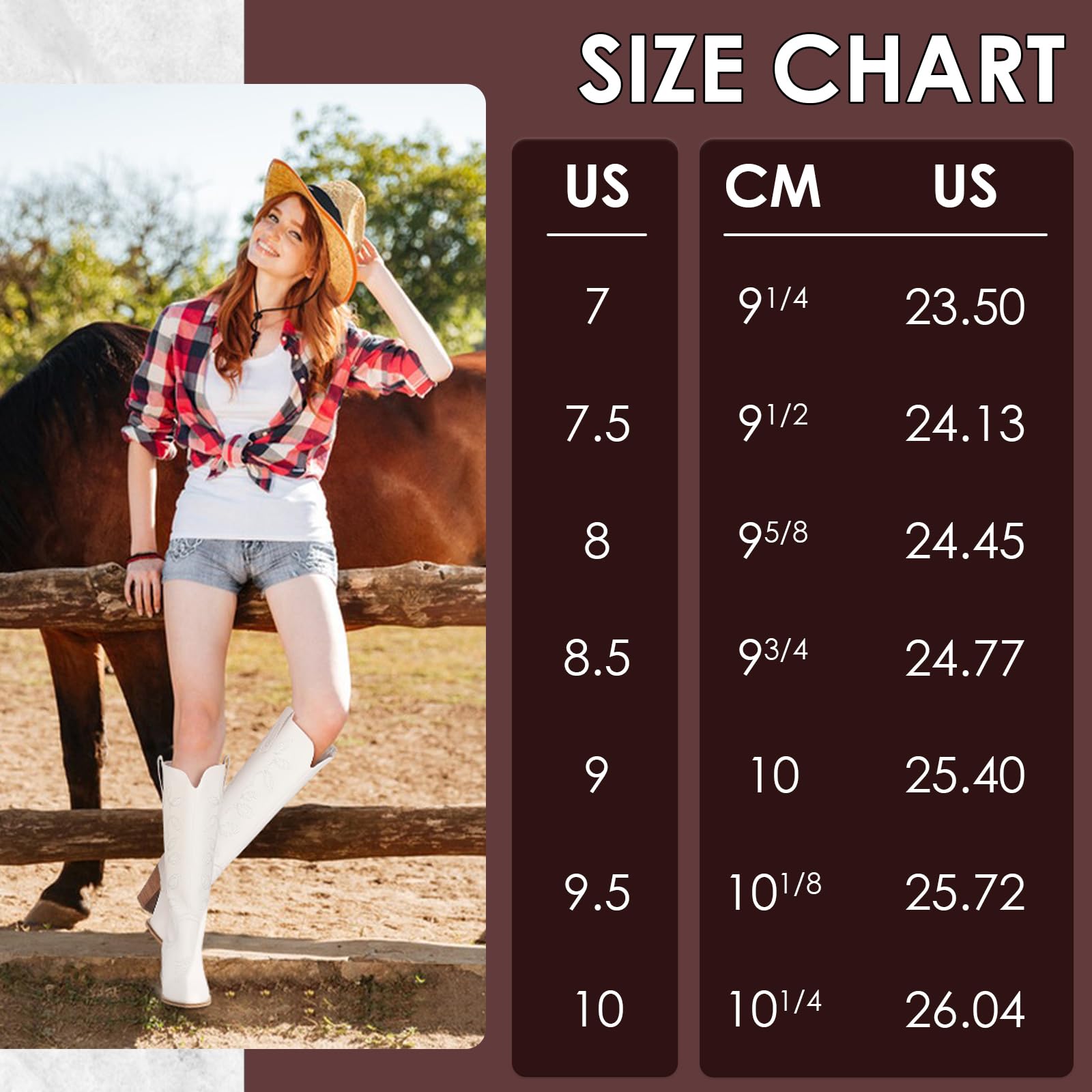 Women's White Embroidered Cowgirl Boots - Knee High Western Boots with Chunky Heel & Pointed Toe | Pull On Cowboy Boots for Country Dancing, Rodeo & Fashion Outfits