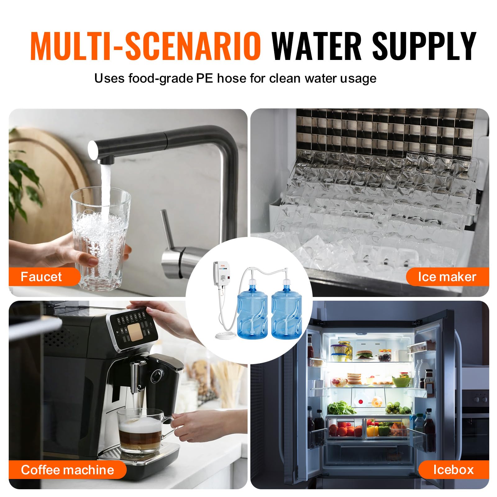 VEVOR 5 Gallon Bottled Water Dispenser Pump System - Automatic Electric Double-Pipe Water Jug Pump for Home & Office - Compatible with Coffee Makers, Tea Machines, Refrigerators & Ice Makers - Perfect for Kitchens, Break Rooms & Commercial Use