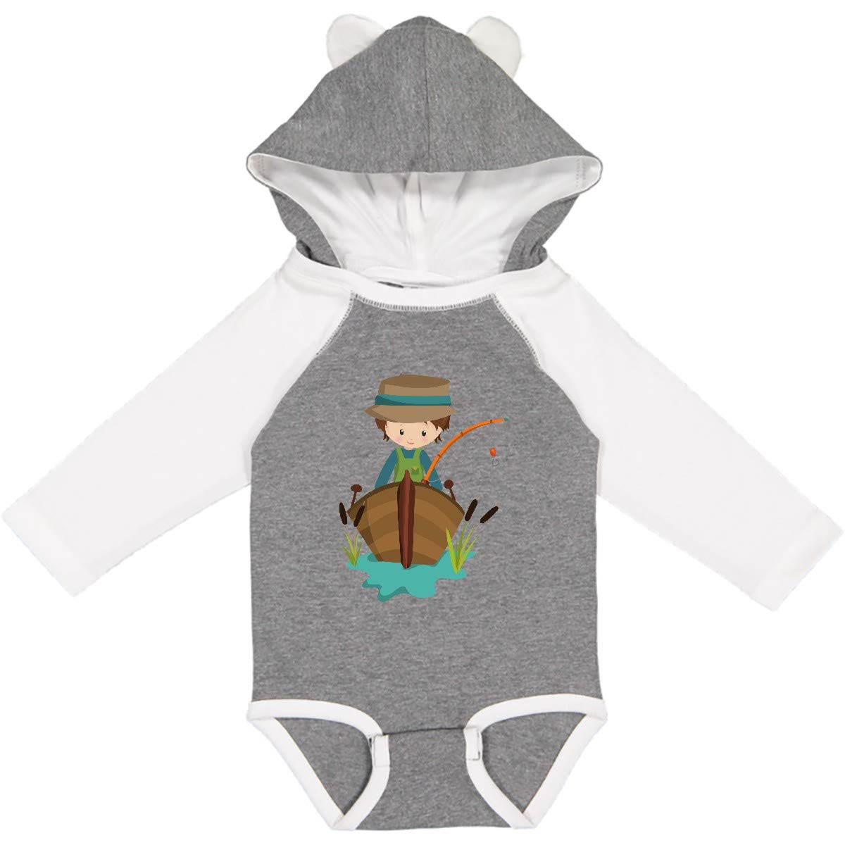 Inktastic Fishing Boy Graphic Tee - Fisherman with Fishing Rod Design - Long Sleeve Creeper for Boys - Perfect for Outdoor Adventures and Fishing Trips
